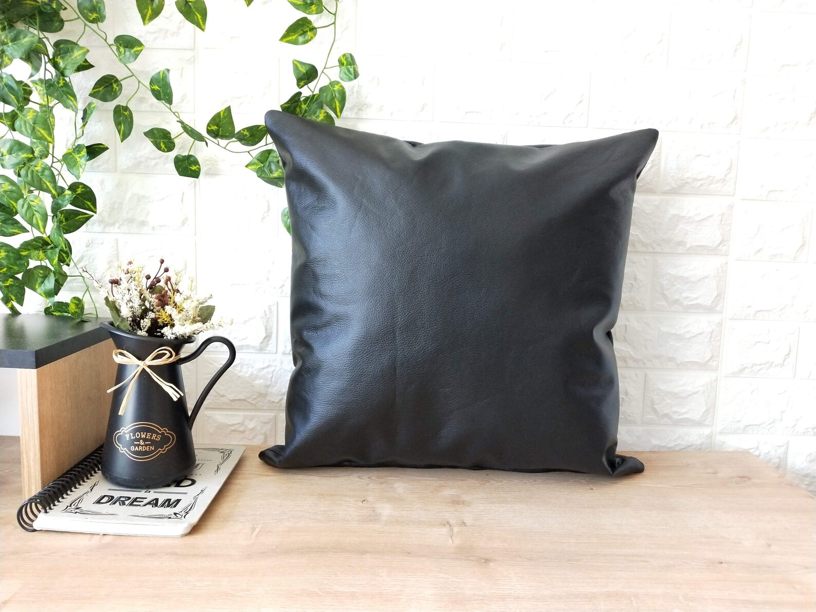 Black Faux Leather Pillow Cover Black Home Decor Decorative Etsy