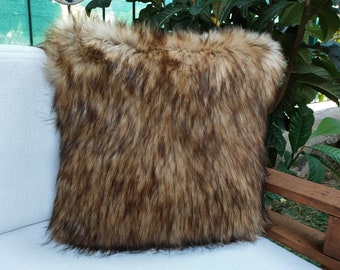 Luxury Brown Faux Fur Pillow Cover, Brown Fur Throw Pillow Cover, Furry Pillow Cover For Home Deco, Fluffy Cushion Cover