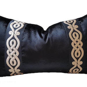 Greek Key Velvet Lumbar Pillow