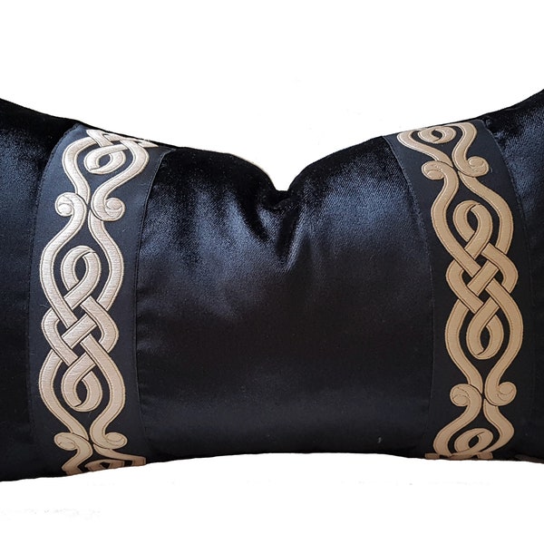 Greek Key Velvet Lumbar Pillow