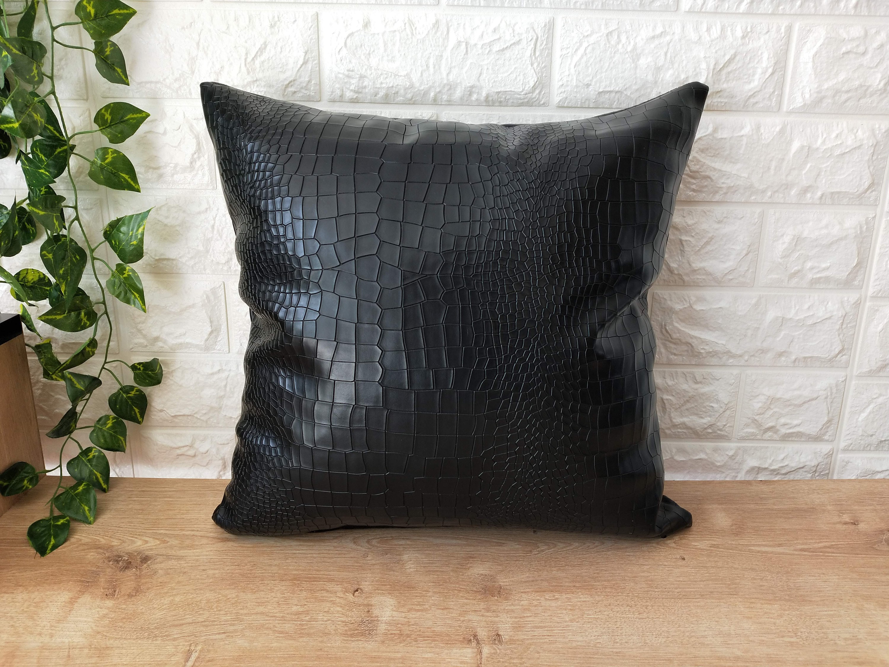 18x18 Black Faux Leather Throw pillow Faux Vegan Coroco Etsy