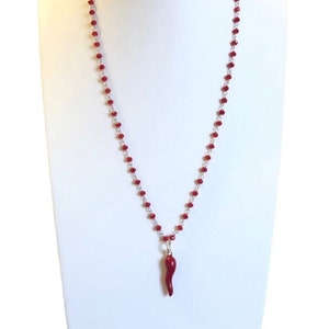 Collar de plata 925 con cuerno rojo, collar de cuerno rojo, cuerno de plata 925, corniciello, collar con corniciello, cuerno esmaltado, cornicielli