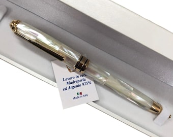 Luxury Mother of Pearl Ballpoint Pen, Silver Accents