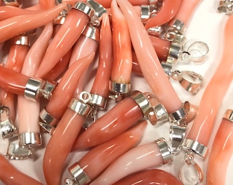 Pink coral horn pendant, corniciello rosa ,pink horn, pink horn pendant , pink coral amulet, charm lucky, good-luck amulet, horn pendant
