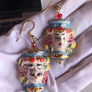 Sicilian dark-headed earrings in Caltagirone ceramic, Sicilian earrings, ceramic earrings, Sicilian jewellery, unique piece, sicilian design
