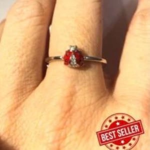 Verstellbarer Marienkäferring aus Sterlingsilber mit Zirkonia, Liebesgeschenk, Marienkäfer-Schmuckstück