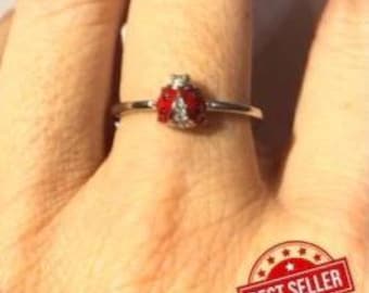 Anillo de mariquita ajustable de plata de ley con circonitas, regalo de amor