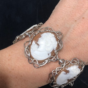 Cameo bracelet ,italian cameo, bracelet with cameos, italian handgraved cameo , cameo with woman visage  italian jewlery, exclusive jewel