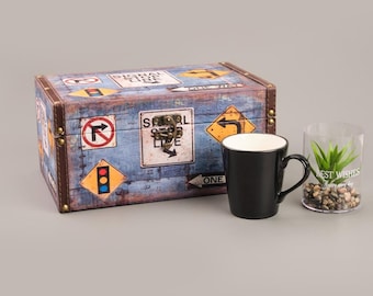 Caja de almacenamiento de MDF con letreros de calle coloridos, organizador de escritorio moderno