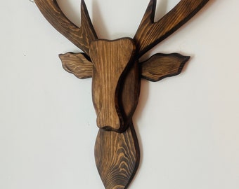 Handcrafted Walnut Deer Head – Rustic Wooden Wall Hanging