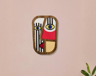 Arte mural africano inspirado en Picasso, escultura de madera hecha a mano (20 cm)