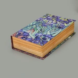 Caja decorativa para libros, diseño floral de iris, organizador de almacenamiento minimalista (8x5x2 pulgadas)