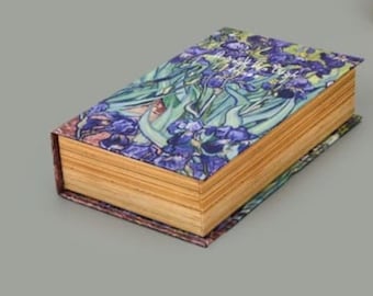 Caja decorativa para libros, diseño floral de iris, organizador de almacenamiento minimalista (8x5x2 pulgadas)