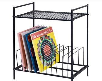 Soporte metálico para tocadiscos de estilo vintage: almacenamiento de discos de vinilo hecho a mano