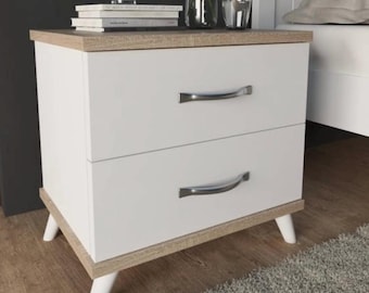 Mesita de noche gris antracita con 2 cajones – Mesita de noche moderna