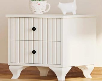 Modern White End Table with Storage – 2 Drawer Bedside Cabinet