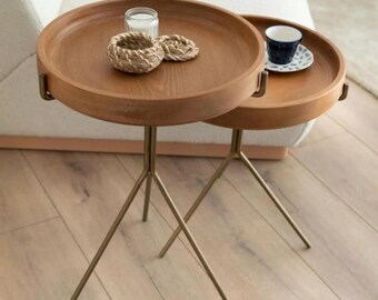 Juego de mesa auxiliar de madera escandinava con patas de metal