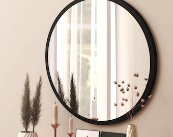Espejo redondo de 61 cm con marco negro mate – Decoración moderna y minimalista para el hogar y la oficina