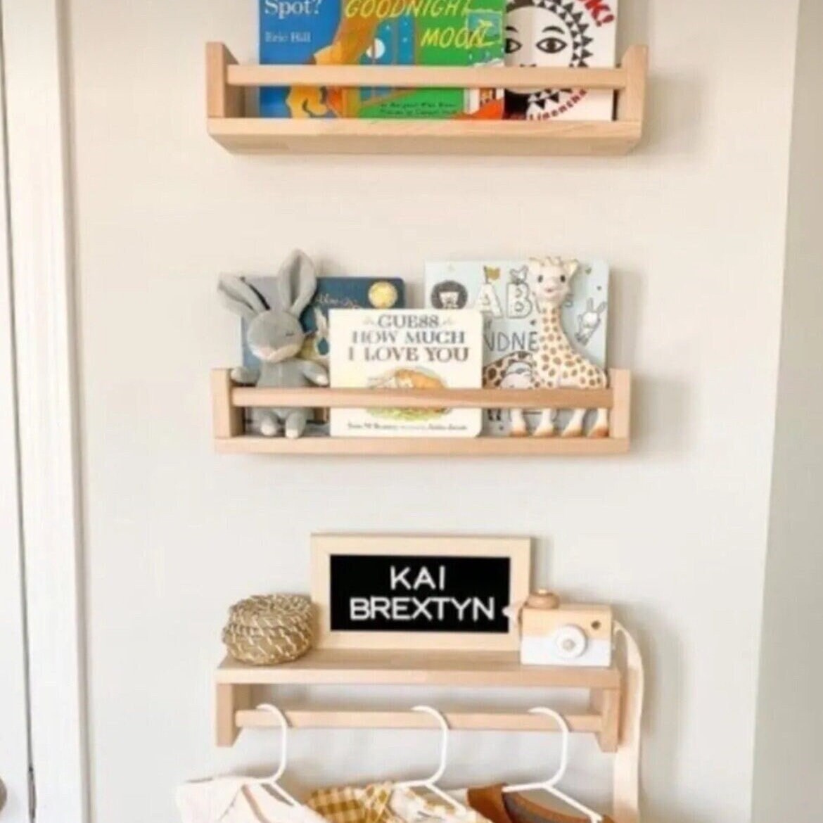 View of Wooden Wall Shelf With Minimalist Design Set of 3, Multi-purpose Shelf ...