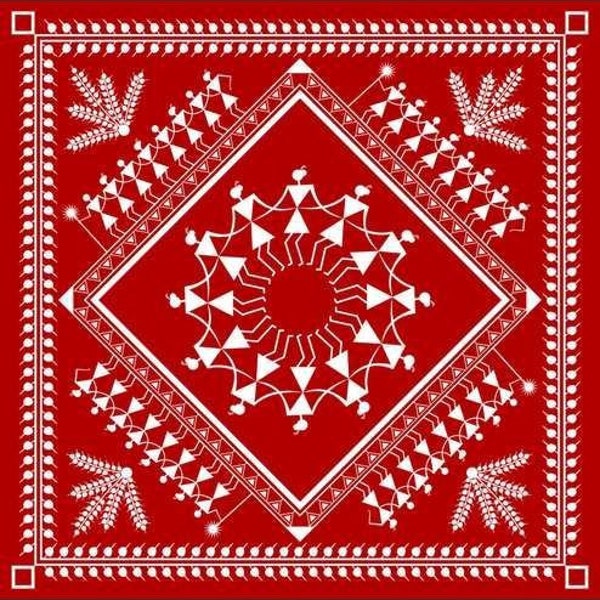 Warli Tray Red Animals Motif main image 1
