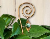 Tree Agate Crystal Plant Stake, Copper Metal Plant Stick for Indoor Plant Decor, Crystal Plant Accessory, Plant Gift for Green Witch