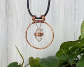 Wire Wrapped Crystal Window Hanging, Clear Quartz Copper Rear View Mirror Decor, Copper and Crystal Car Charm