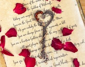 Red Agate Heart Key, Crystal Heart Key Charm, Wire Wrap Key to Unblock and Unlock Love