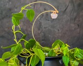 Handmade Crescent Moon Trellis with Rose Quartz Crystal - Enhance Indoor Plants with Celestial & Crystal Energy, Great Gift for Plant Lovers