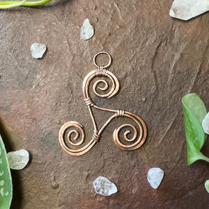 Copper Triskelion Charm | Handcrafted Celtic Triple Spiral for Interchangeable Plant Trellis or Suncatcher