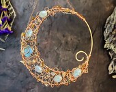 Labradorite Moon Handcrafted Copper Wire & Crystal Suncatcher for Spiritual Harmony. Wall Hanging for Witchy Decor,  Housewarming Gift