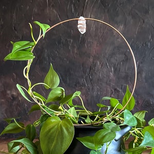 Handcrafted Copper Wire Trellis with Clear Quartz Crystal for Indoor Plants - Hoya, Monstera, Pothos Support.  Crystal Plant Home Decor