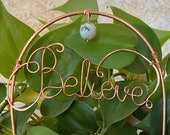 Moss Agate Wire Word Art Believe Plant Decor, Metal Plant Stake, Copper Wire Word Plant Accessory, Plant Lover Gift, Crystal Plant Charm