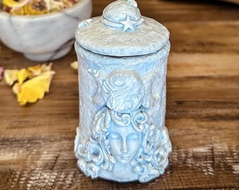Triple Moon Goddess Apothecary Jar Handcrafted for Herbs, Spells, Moon Water, Crystals, and Spiritual Decor - Perfect Witchy Gift