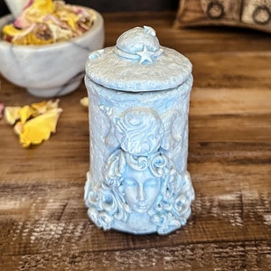 Triple Moon Goddess Apothecary Jar Handcrafted for Herbs, Spells, Moon Water, Crystals, and Spiritual Decor - Perfect Witchy Gift