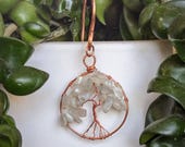 Moonstone Tree of Life Copper Wire Plant Stake | Lunar Crystal Houseplant Decor for Moon Lovers — Handcrafted Gift