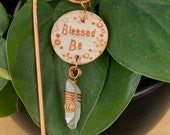 Blessed Be Crystal Plant Stake, Plant Mom Gift, Indoor Plant Accessories, Green Witch Decor, Copper Garden Stake, Wiccan Plant Marker