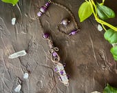 Handcrafted Copper Wire Wrap Clear Quartz & Amethyst Crystal Pendulum - Spiritual Divination Tool for Dowsing, Reiki.  Great Witchy Gift