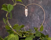 Handcrafted Copper Heart Trellis with Clear Quartz - Artisan Crystal Plant Support for Indoor Garden. Housewarming Gift for Plant Lovers