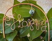 Happy Wire Word Art Crystal Plant Stake, Moss Agate Plant Decor, Copper Wire Word Houseplant Accessory, Plant Lover Gift, Crystal Plant Tag