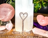 Love Key Talisman | Rose Quartz Heart Wire Wrapped Key for Love Energy, Attraction, Self-Love & Heart Chakra Healing