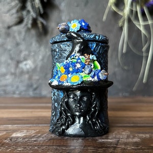 Sodalite Crystal Witch Apothecary Jar - Handcrafted for Spells, Herbs, Crystals, and Witchy Decor. Great Altar Decoration or Halloween Gift