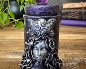 Triple Moon Dark Moon Goddess Apothecary Jar with Crystal Ball Lid - Handcrafted for Potions, Spells, Herbs, Witchy Home Decor & Witch Gift