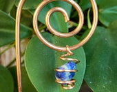 Sodalite Crystal Plant Stake, Crystal Plant Decor, Copper Decorative Houseplant Accessory, Blue Gemstone Witchy Indoor Plant Decor