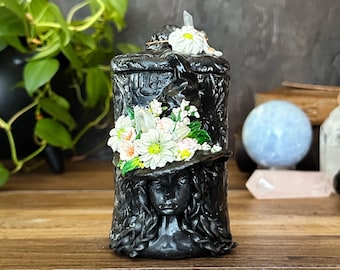 Tarro de boticario de bruja de cristal de cuarzo transparente - hecho a mano para hechizos, hierbas, boticario brujo, decoración espiritual. Regalo perfecto de decoración de cristal.