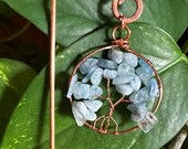 Aquamarine Crystal Wire-Wrap Tree of Life Plant Stake Decoration for Houseplant Healing, Witchy Decor, Crystal Ornament Indoor Plant Decor