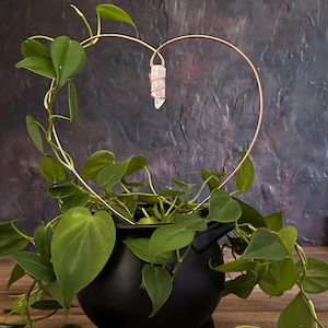 Heart Crystal Plant Trellis with Copper Support - Choose Amethyst Rose Quartz Citrine - Witchy Boho Plant Decor - Spiritual Gift