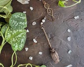 Handcrafted Moonstone Crystal and Copper Wire Goddess Witch Broomstick Pendulum - A Spiritual Tool for Divination, Guidance & Energy Healing