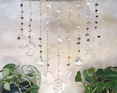 Crystal Curtain Suncatcher | Moon Phases Clear Quartz & Smoky Quartz Crystal Strands – Handmade Crystal Wall Hanging Décor