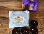 Banishing Spell Candle Set | Herb Dressed Black Beeswax Tealights with Obsidian — Witchy Gift for Protection