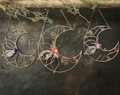 Lotus Flower Crescent Moon Suncatcher, Lunar Fantasy Home Decor, Celestial Boho Decor, Wire Moon Wall Hanging, Witchy Gifts
